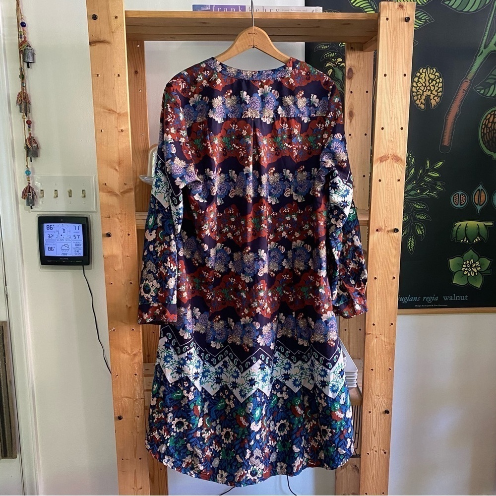 Anthropologie Raga Blue Floral Button Down Midi Shirt Dress 1X - Picture 3 of 16